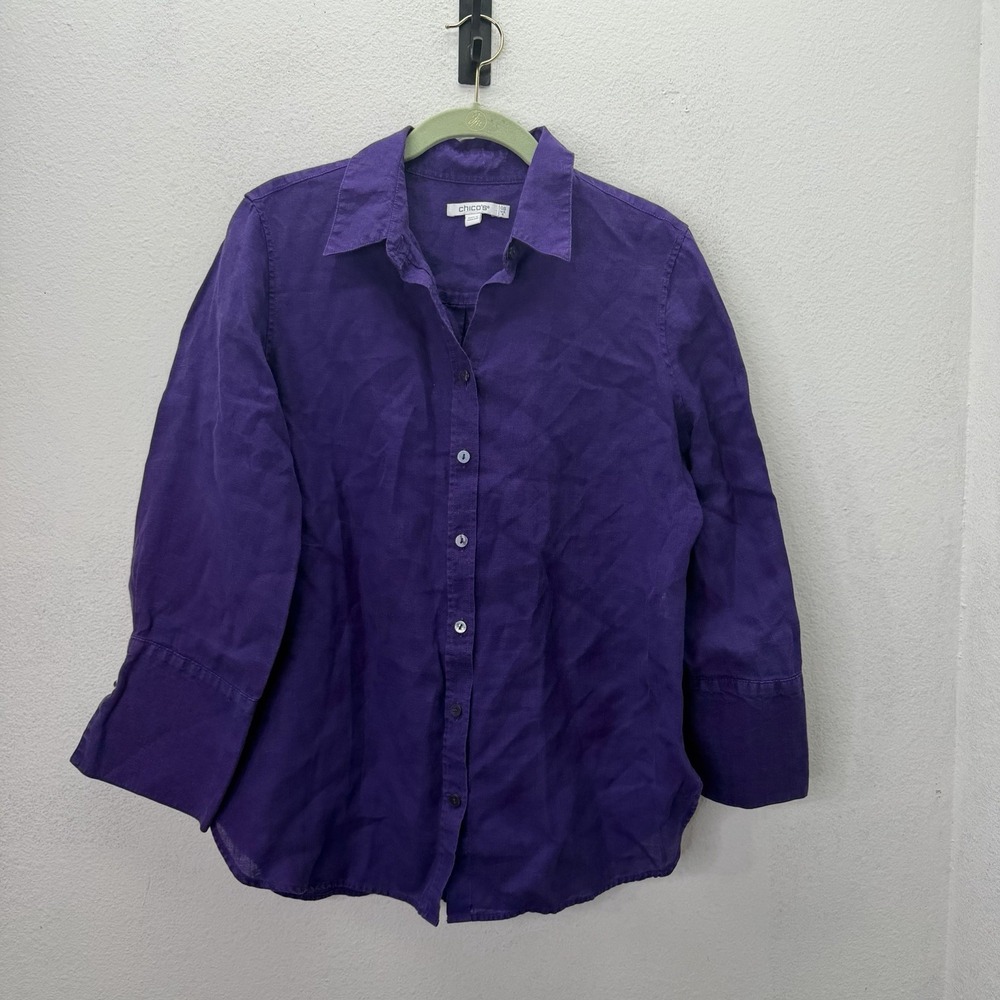 Chicos Womens Purple 100% Top Button Up Long Sleeve Minimalist Collared Preppy S